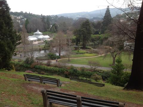 public gardens, looking down from a hill